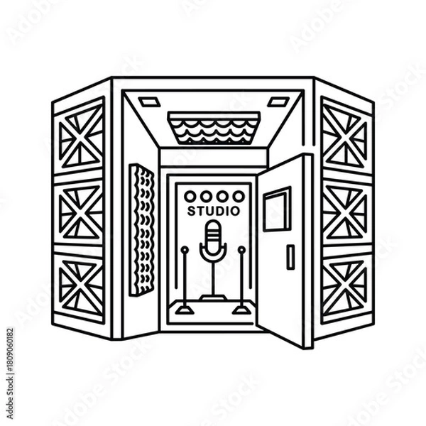 Fototapeta Soundproof booth with microphone isolated on for recording