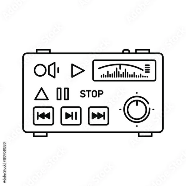 Fototapeta Retro cassette player with buttons isolated on for music