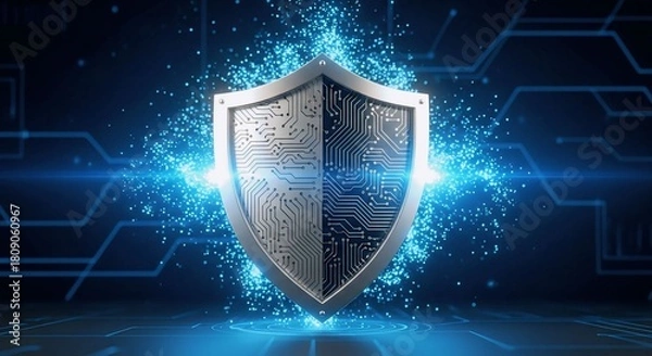 Obraz Cybersecurity Action Shield Technology Illustration in Digital Environment for Protection Concepts