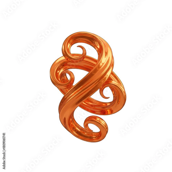 Fototapeta Abstract Copper Sculpture with Swirling Organic Shapes and Reflective Surface Isolated on Black Background