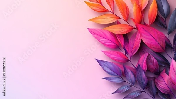 Obraz Vibrant Colorful Leaves on Soft Pink Background for Design and Decoration