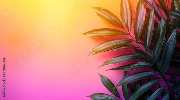 Obraz Vibrant Tropical Palm Leaves on Soft Gradient Background