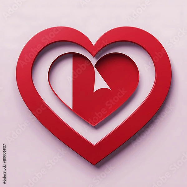 Fototapeta Red Layered Heart Shape 3D Illustration on Soft Background.