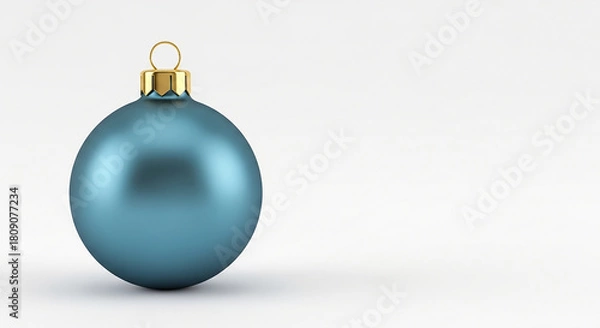 Fototapeta A simple blue Christmas ball ornament isolated on a clean white background.