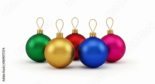 Fototapeta Colorful christmas balls on white background