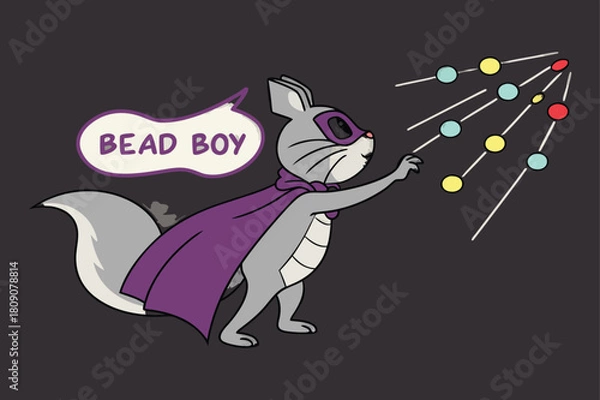 Fototapeta Squirrel Superhero ' Bead Boy' Shoots Colorful Beads from Hand Keywords: squirrel, animal