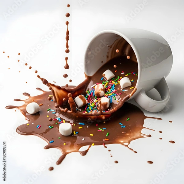 Fototapeta Dynamic Splash of Hot Chocolate Spilling from a White Mug