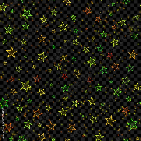 Fototapeta Bright stars and lights on a transparent background, seamless pattern, background. Suitable for banners, posters, websites, wallpapers, and backgrounds. Vector illustration.