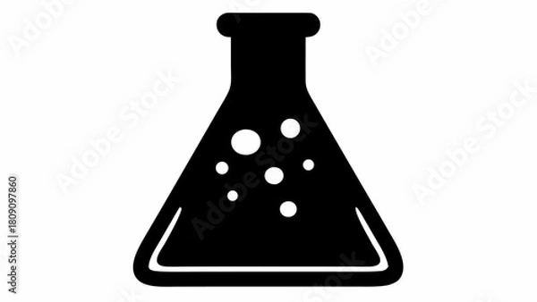 Fototapeta Illustration of a black erlenmeyer flask with bubbles inside on a white background view