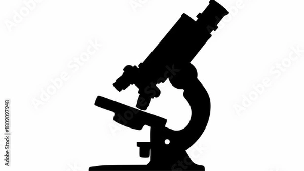 Fototapeta Silhouette of a laboratory microscope used for scientific research and experimentation in black and white