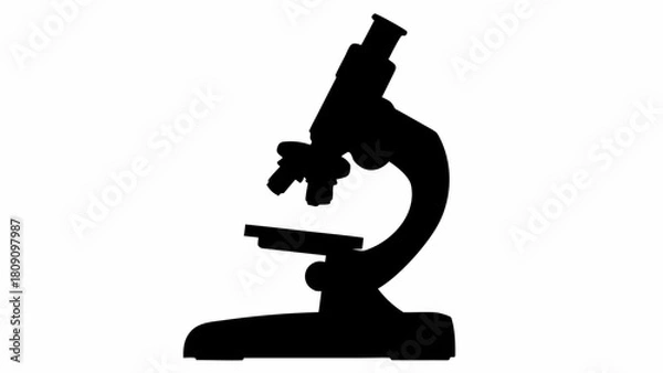 Fototapeta Silhouette of a microscope with visible lens and stage for scientific observation and analysis work one hundred