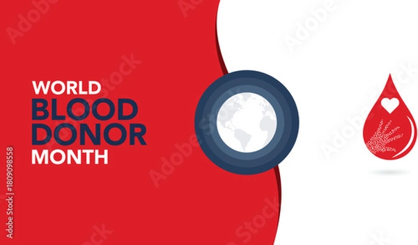 Obraz World blood donor month. Emblem with image of red heart on dark background. Medical sign on June 14. Vector illustration.	