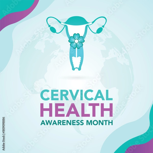 Fototapeta Cervical cancer awareness month is observed every year in january. January is cervical cancer awareness month. Vector template for banner, greeting card, poster with background. Vector illustration