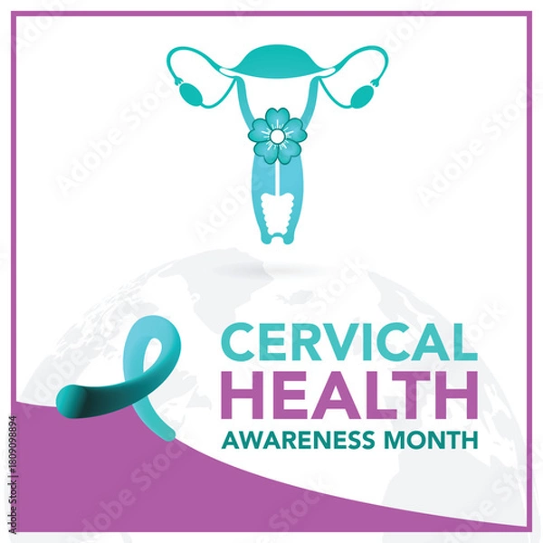 Obraz Cervical cancer awareness month is observed every year in january. January is cervical cancer awareness month. Vector template for banner, greeting card, poster with background. Vector illustration