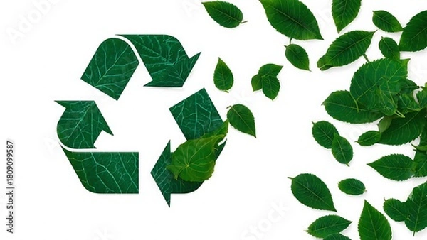 Fototapeta Recycling symbol made of green leaves