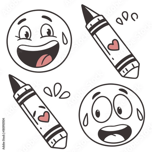 Obraz Crayon Emoji Faces Set with Emotions