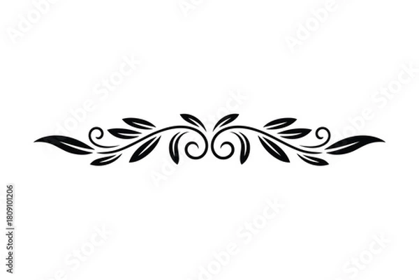 Fototapeta Black ornate floral flourish divider with swirling vines and leaves vector