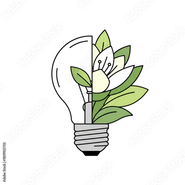 Obraz Light bulb and flower illustration a concept for renewable energy eco-friendly solutions and sustainable living vector design isolated on white