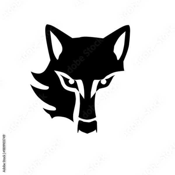 Obraz Intense wolf or fox head icon silhouette, symbolizing fierce determination, strategy, leadership, and wild strength. Ideal for bold, powerful, and security-focused branding.