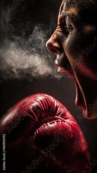 Obraz Boxer screaming with steam and boxing glove