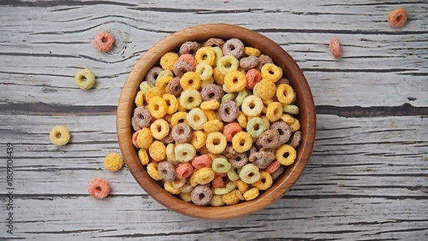 Fototapeta Colorful cereal rings in a bowl