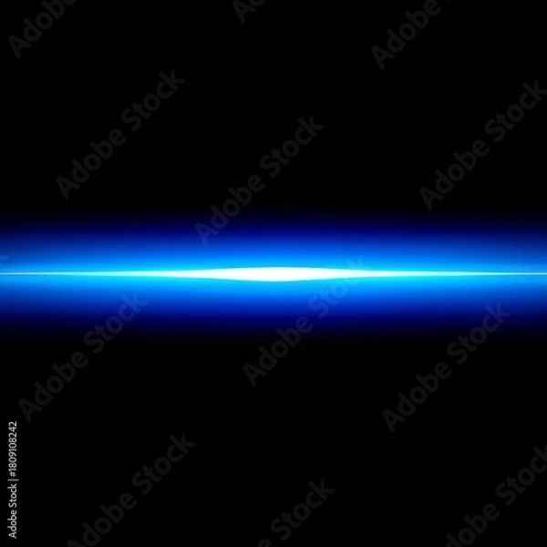 Obraz Glowing blue light beam. Realistic glowing line. A ray of light and glare. Abstract blue neon speed light effect on dark background. Spark star. Vector illustration