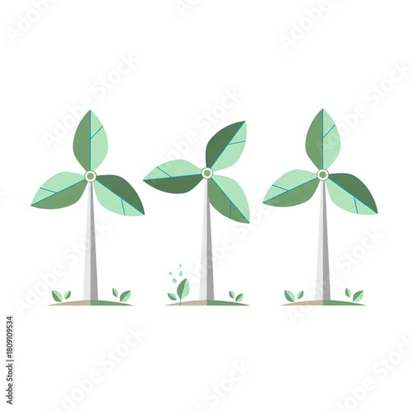 Fototapeta Green wind turbine illustration eco-friendly energy concept vector design element isolated on white background