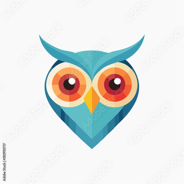 Fototapeta Bright and friendly owl logo design with large, expressive eyes and a modern, geometric style
