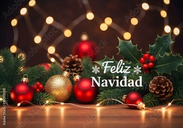 Fototapeta Festive Christmas Scene With “Feliz Navidad” Text