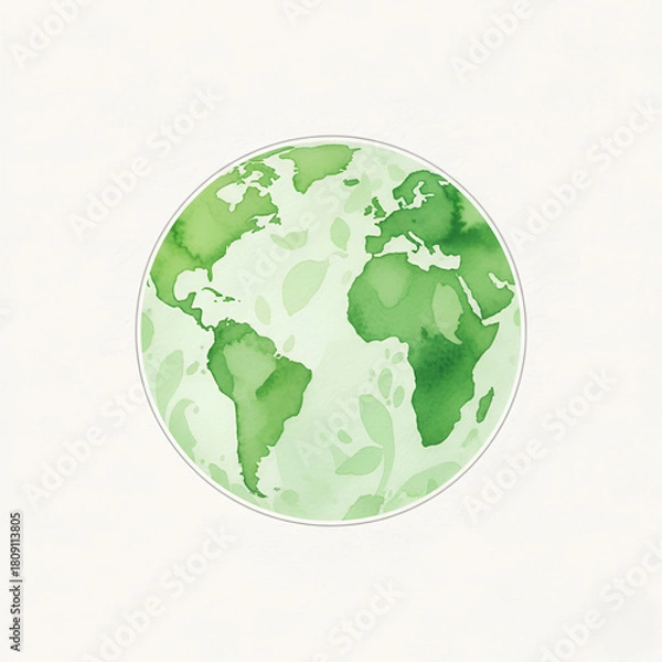 Obraz Watercolor earth globe illustration green continents and leaves pattern environmental concept for sustainable living and eco-friendly lifestyle