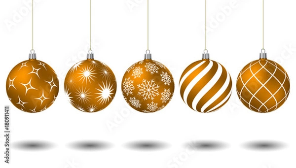 Fototapeta Orange christmas balls with different patterns