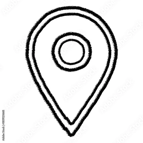 Obraz Hand-drawn sketch style location map pin icon, charcoal black stroke on white background