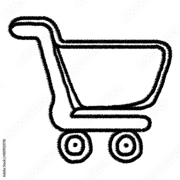 Obraz Hand-drawn sketch style shopping cart icon, charcoal black stroke on white background