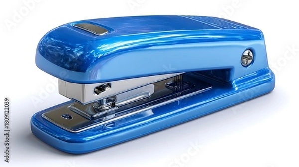 Obraz Blue plastic stapler isolated on white background