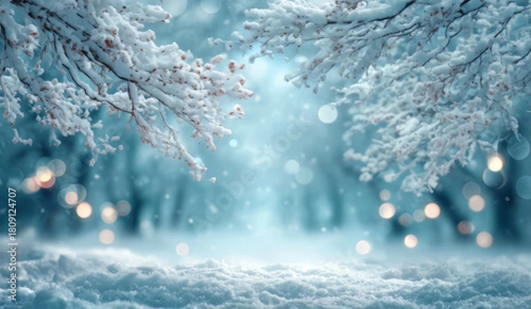 Obraz Bajkowy zimowy krajobraz – śnieżne drzewa i nastrojowe światła