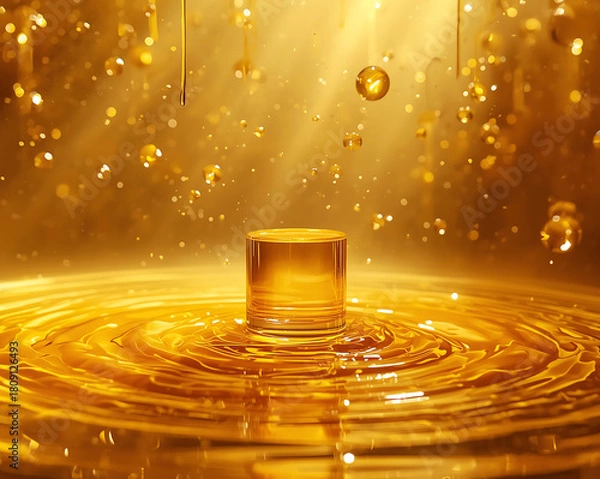 Fototapeta Majestic 3d fluid gold splash with ripples and bubbles