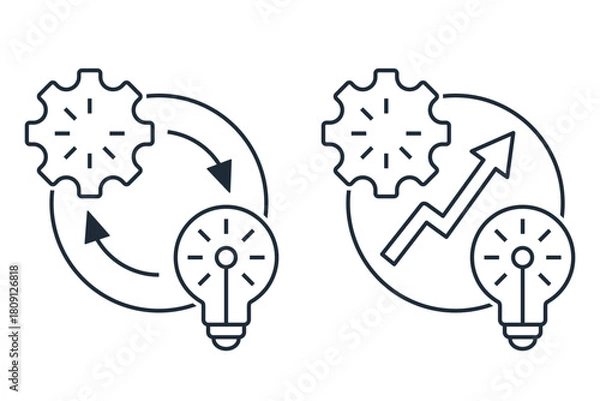 Obraz Startup idea, product innovation. Vector linear icon isolated on white background.