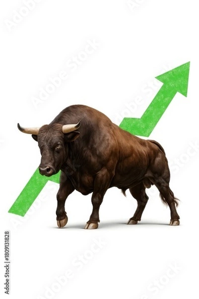 Obraz Bull Market Growth With Green Arrow