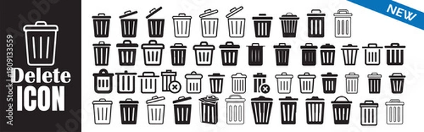 Obraz Delete icon set. Trash can sign. Waste basket symbol. Garbage bin vector collection.