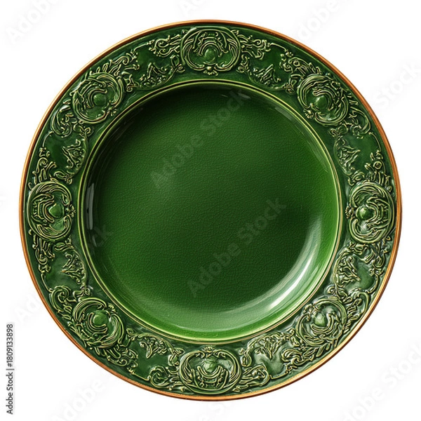 Fototapeta emerald serving plate with decorative embossed rim adding luxurious sophisticated detail to dining elements