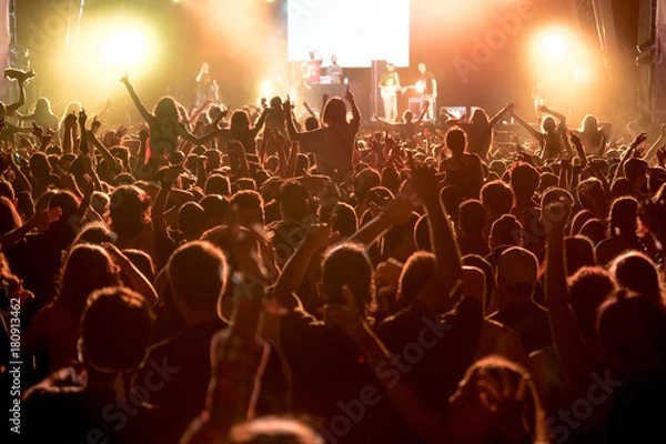 Fototapeta A lot of people in a life music show in Barcelona, Spain during the august 2017