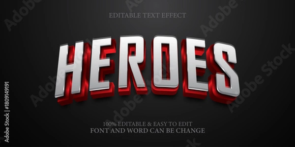 Fototapeta Editable Text Effect - "Heroes" 3D Silver and Red Style Title