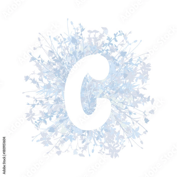 Fototapeta Easter, spring family floral monogram in pastel colors. White letter C on white background