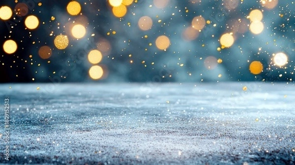 Obraz A close-up shot of a textured surface covered in glitter, with out-of-focus bokeh lights in the background.