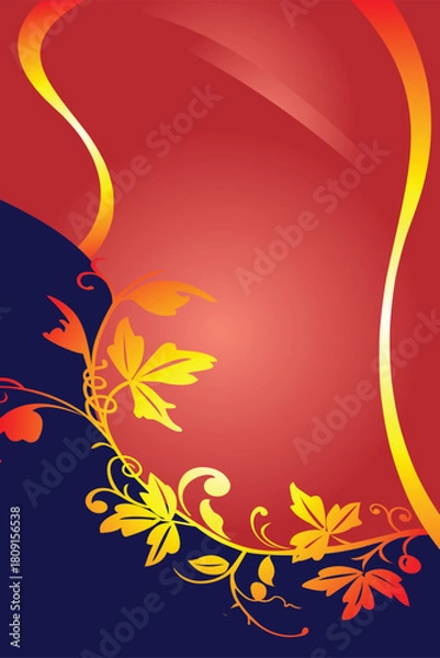 Fototapeta Elegant Floral Design Featuring Golden Vines and Leaves Against Red Backdrop for Invitations and Greetings Card with Ornate Accents