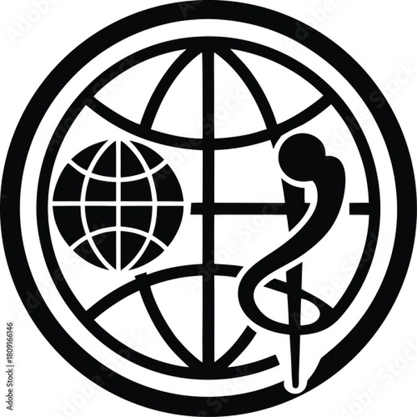 Obraz Global health care icon with globe and medical cross