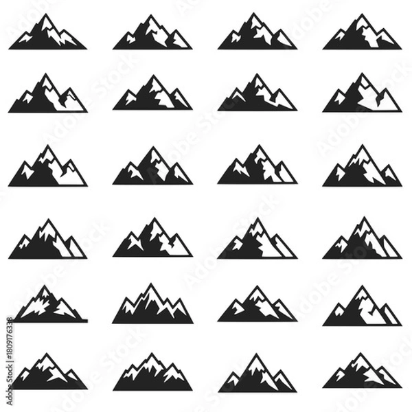Fototapeta Explore the Great Outdoors with these Mountain Icon Designs, Perfect for Adventure Logos and Outdoor Enthusiast Brands, Scalable Vector Graphics for Versatile Design Projects