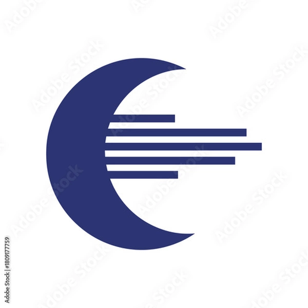 Fototapeta Abstract crescent moon with horizontal lines representing speed and progress.
