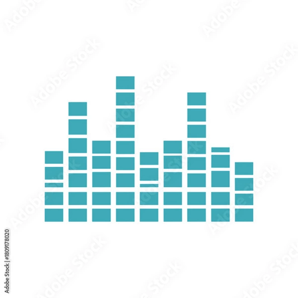 Obraz Blue digital audio equalizer bars graphic on a white background.