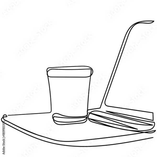 Obraz continuous line drawing laptop and coffee cup